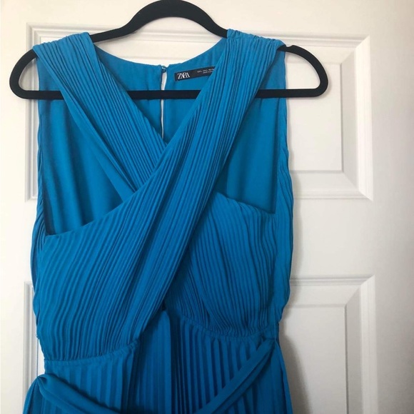 ZARA BLUE BLUE CRISS CROSS HALTER LONG DRESS - Picture 9 of 10